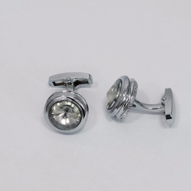 Abotoadura luxo prata com cristal cinza