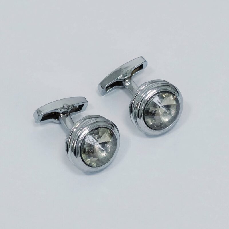 Abotoadura luxo prata com cristal cinza - Padrão de luxo