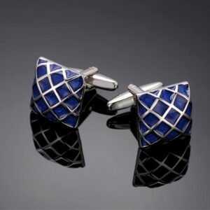 Abotoadura Prata Com Azul