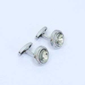 Abotoadura prata com cristal cinza