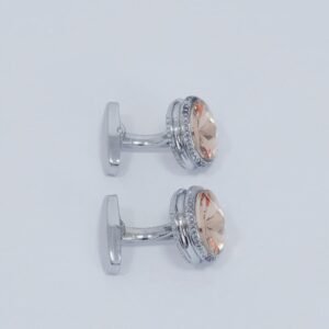 Abotoadura prata luxo com cristal champanhe rosado - Detalhes do acabamento