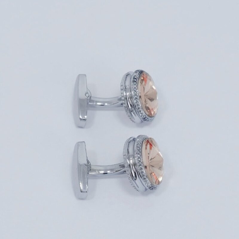 Abotoadura prata luxo com cristal champanhe rosado - Detalhes do acabamento