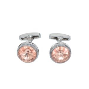 Abotoadura prata luxo com cristal champanhe rosado - Vista frontal