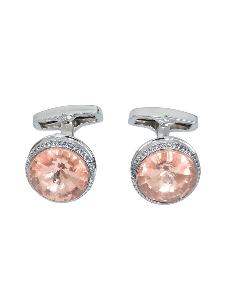 Abotoadura prata luxo com cristal champanhe rosado - Vista frontal