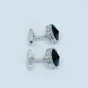 Abotoadura prata luxo com cristal preto
