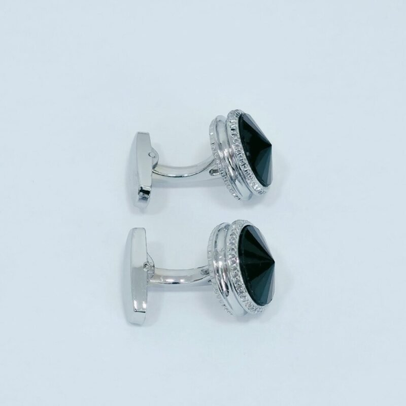 Abotoadura prata luxo com cristal preto