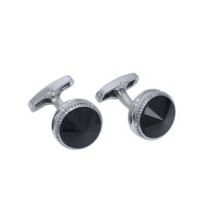 Abotoadura prata luxo com cristal preto - Detalhes do acabamento