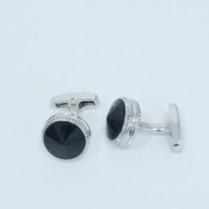Abotoadura prata luxo com cristal preto - Padrão de luxo