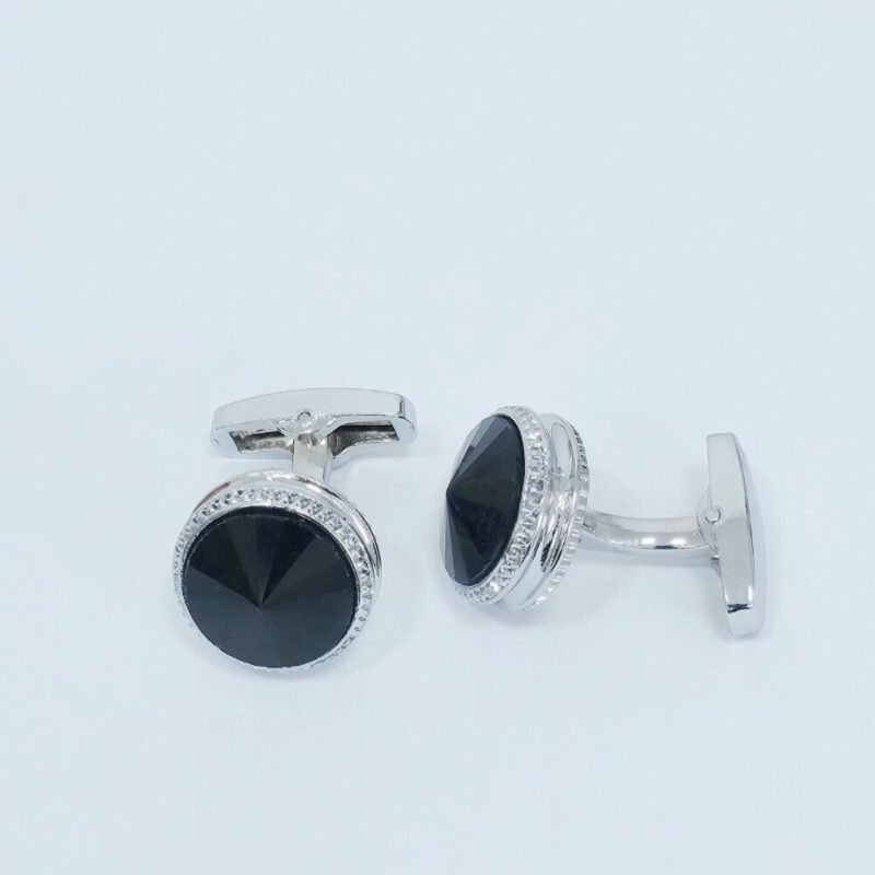 Abotoadura prata luxo com cristal preto - Padrão de luxo