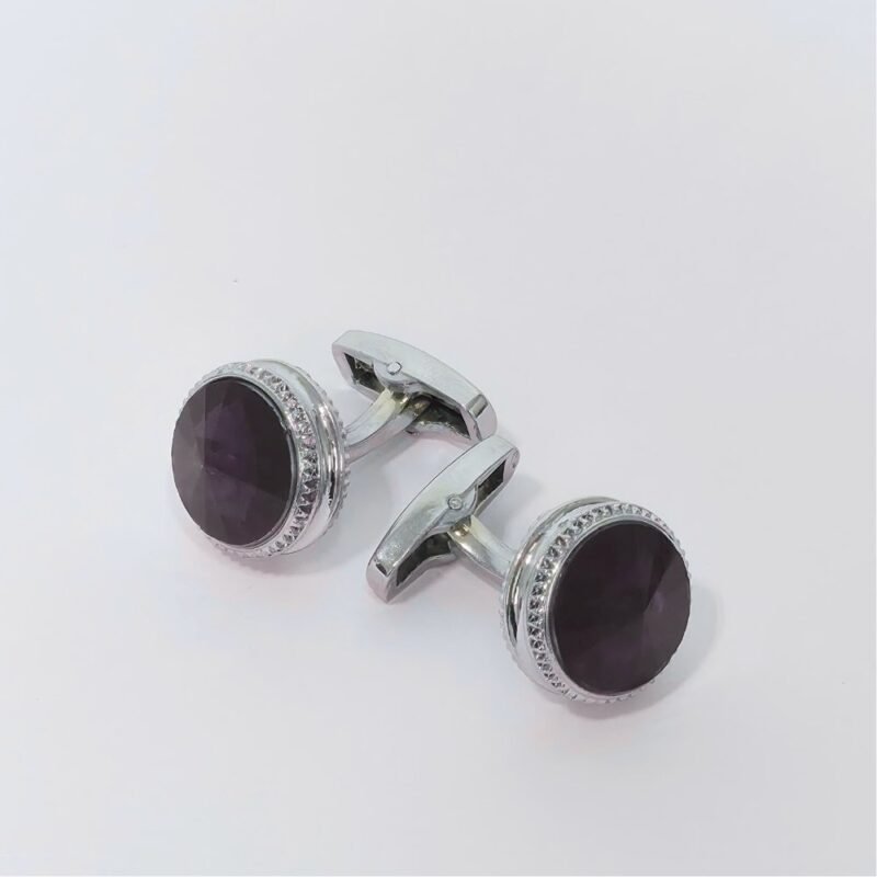 Abotoadura prata luxo com cristal roxo ametista - Detalhes do acabamento