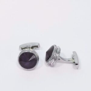 Abotoadura prata luxo com cristal roxo ametista