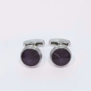 Abotoadura prata luxo com cristal roxo ametista - Vista frontal