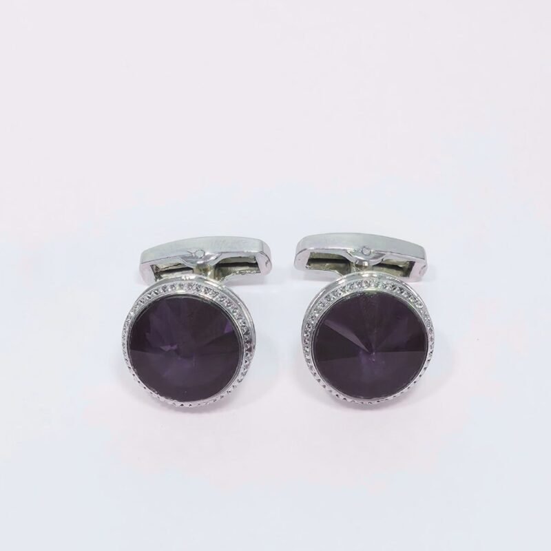 Abotoadura prata luxo com cristal roxo ametista - Vista frontal
