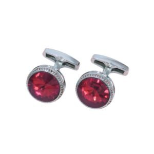 Abotoadura prata com cristal vermelho rubi