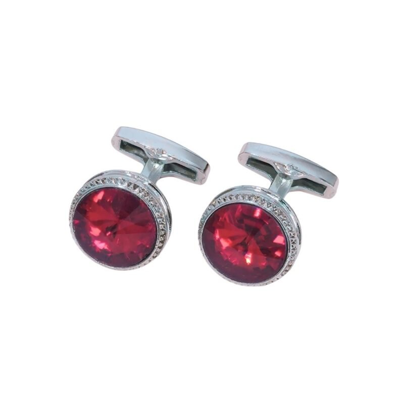 Abotoadura prata com cristal vermelho rubi