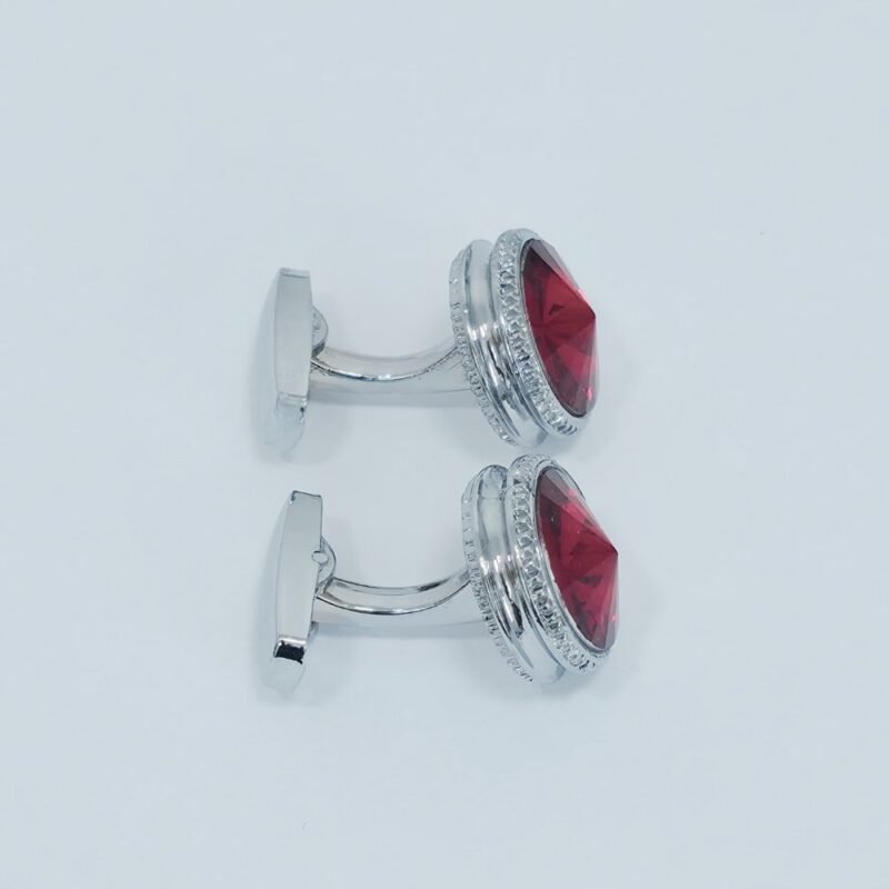 Abotoadura prata luxo com cristal vermelho rubi - Padrão de luxo