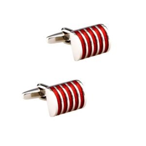 Abotoadura vermelha e prata para camisa punho duplo em aço inox elegante