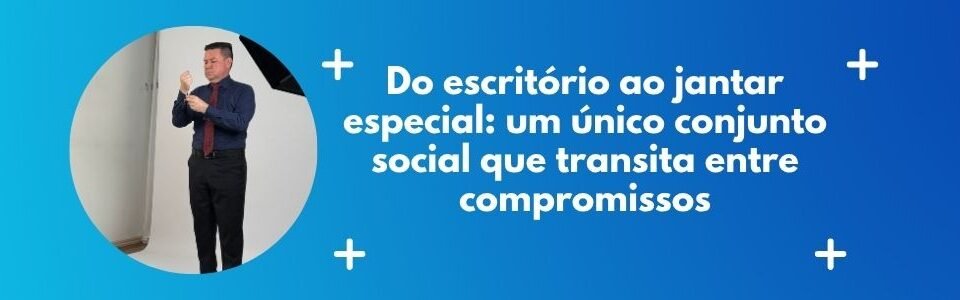Banner da MS Stilos com homem de look social e frase do escritório ao jantar especial.