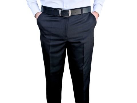 Calça de alfaiataria social preta lisa masculina da MS Stilos com caimento elegante