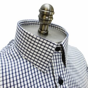 Camisa 100% Algodão Xadrez Azul Marinho — detalhe colarinho botao | MS Stilos