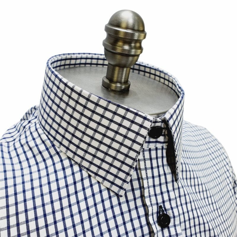 Camisa 100% Algodão Xadrez Azul Marinho — detalhe colarinho botao | MS Stilos