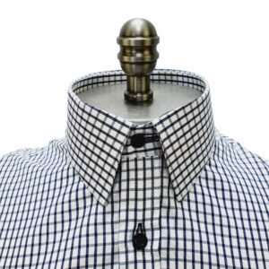 Camisa 100% Algodão Xadrez Azul Marinho — detalhe gola | MS Stilos
