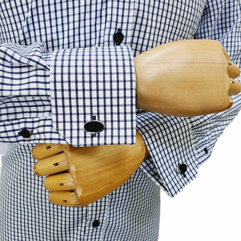 Camisa 100% Algodão Xadrez Azul Marinho — detalhe punho abotoadura | MS Stilos