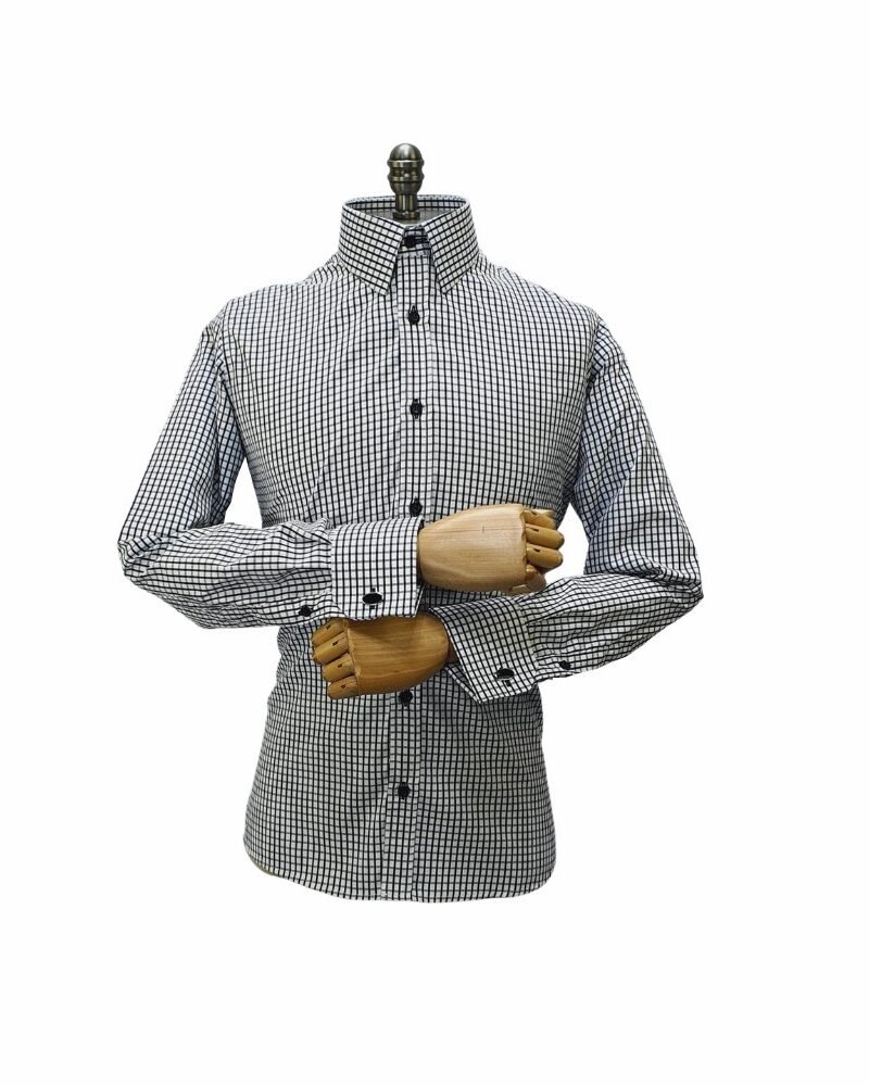 Camisa 100% Algodão Xadrez Azul Marinho — frontal manequim | MS Stilos