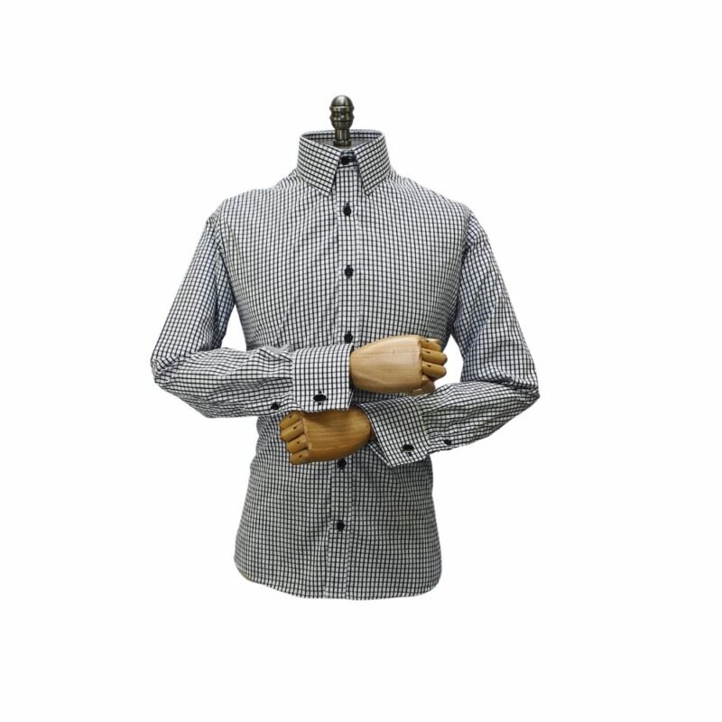 Camisa 100% Algodão Xadrez Azul Marinho — frontal manequim | MS Stilos
