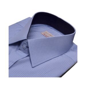 Camisa Azul Claro Xadrez — detalhe gola contraste marinho | MS Stilos