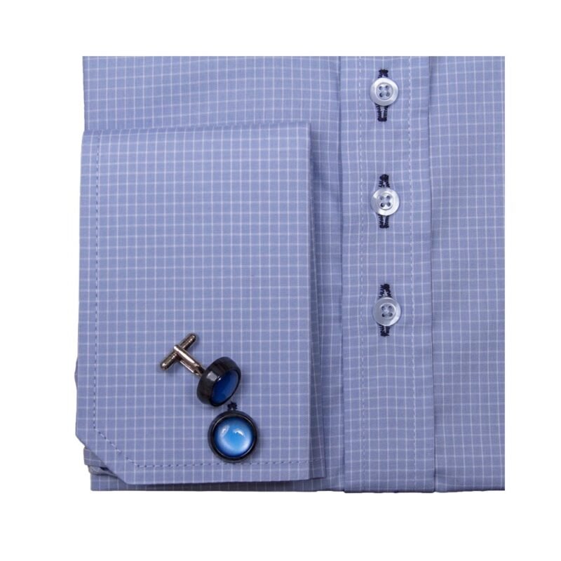 Camisa Azul Claro Xadrez — detalhe punho abotoadura | MS Stilos