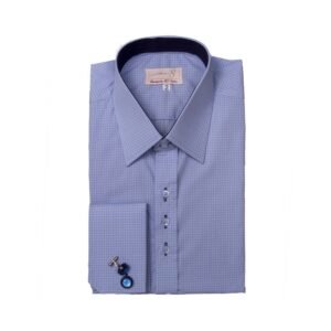 Camisa Azul Claro Xadrez — dobrada frente completa | MS Stilos