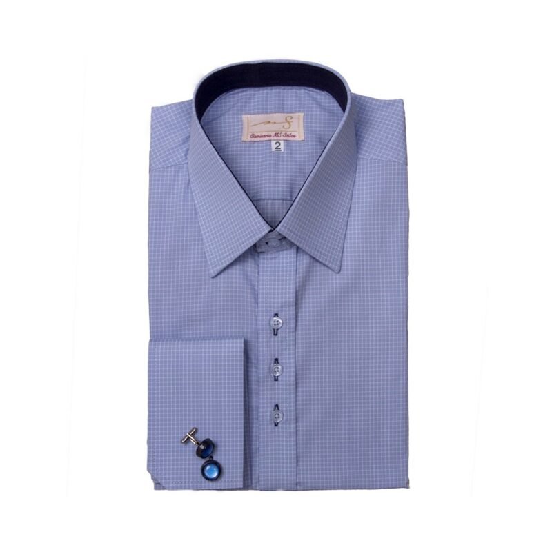 Camisa Azul Claro Xadrez — dobrada frente completa | MS Stilos