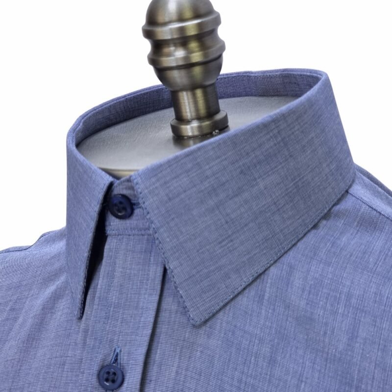 Camisa Azul Francesa 100% Algodão — detalhe colarinho manequim | MS Stilos