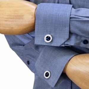Camisa Azul Francesa 100% Algodão — detalhe punho duplo cufflinks | MS Stilos