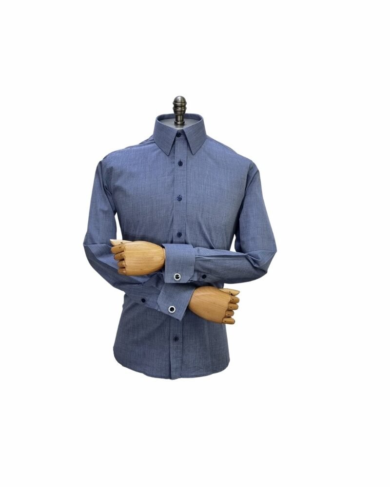 Camisa Azul Francesa 100% Algodão — frontal completa manequim | MS Stilos