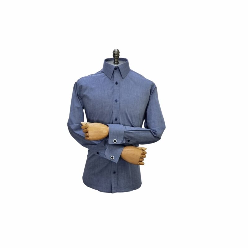 Camisa Azul Francesa 100% Algodão — frontal completa manequim | MS Stilos