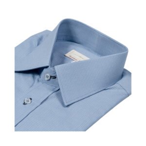 Camisa Azul Tecido Xadrez — detalhe gola italiana | MS Stilos