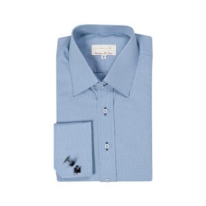 Camisa Azul Tecido Xadrez — dobrada frente completa | MS Stilos
