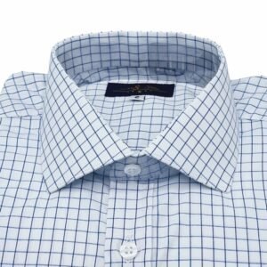 Camisa Colarinho Italiana Branca Xadrez Azul — close gola italiana | MS Stilos