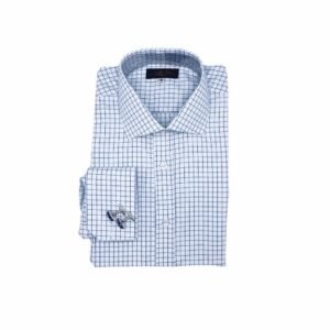 Camisa Colarinho Italiana Branca Xadrez Azul — dobrada frente completa | MS Stilos