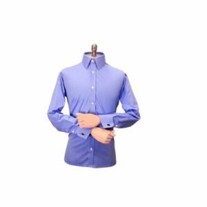 Camisa Egípcio Azul Xadrez Branco Tecido Premium — frontal completa manequim | MS Stilos