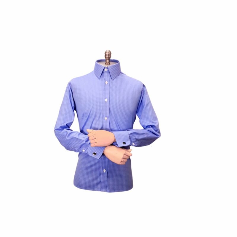 Camisa Egípcio Azul Xadrez Branco Tecido Premium — frontal completa manequim | MS Stilos