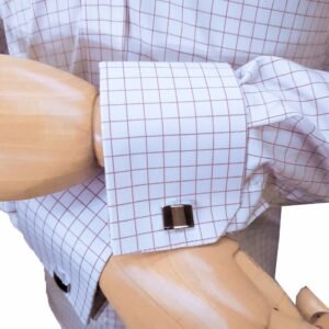 Camisa Egípcio Branca 120 Fios Xadrez Vermelho — detalhe punho cufflinks quadrado | MS Stilos