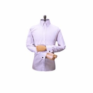 Camisa Egípcio Branca 120 Fios Xadrez Vermelho — frontal completa manequim | MS Stilos