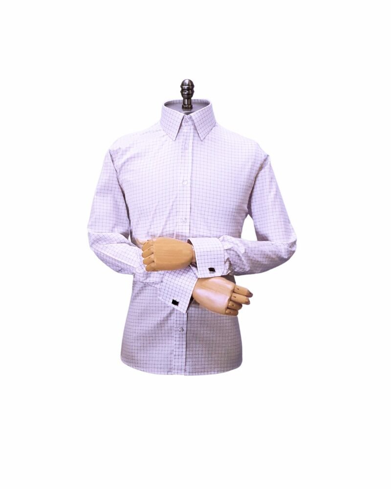 Camisa Egípcio Branca 120 Fios Xadrez Vermelho — frontal completa manequim | MS Stilos