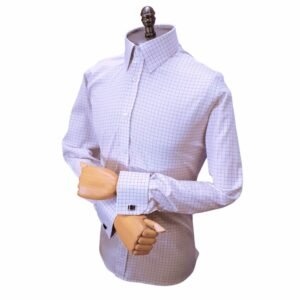 Camisa Egípcio Branca 120 Fios Xadrez Vermelho — detalhe costas manequim | MS Stilos
