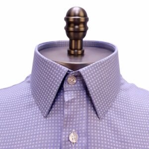 Camisa Fio Egípcio Azul 120 Fios Poá — detalhe gola poa azul | MS Stilos