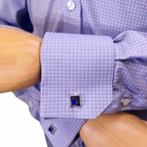 Camisa Fio Egípcio Azul 120 Fios Poá — detalhe punho cufflinks quadrado azul | MS Stilos