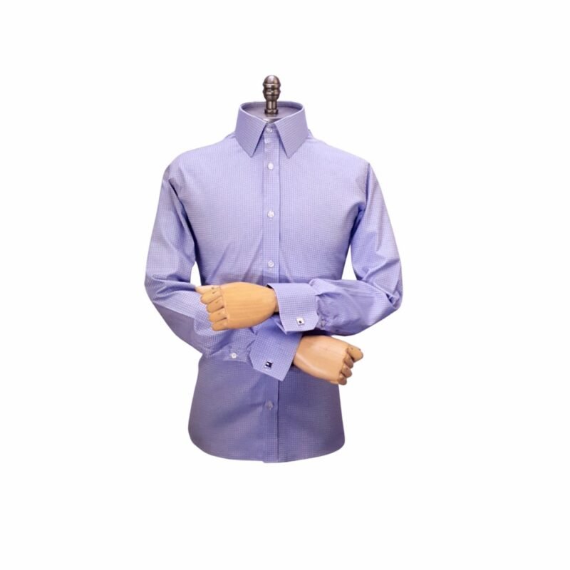 Camisa Fio Egípcio Azul 120 Fios Poá — frontal completa manequim | MS Stilos